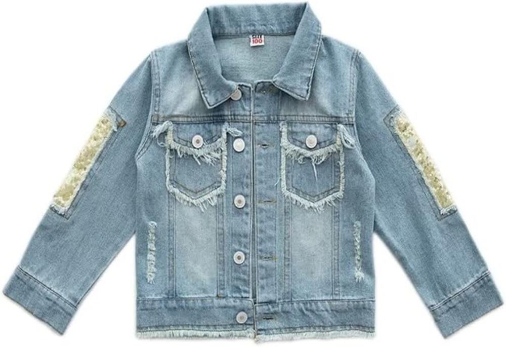 Girls Blue Distressed Denim Button Down Western Jean Jacket Youth Size 2XL